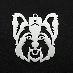 Stainless Steel Color 201 Stainless Steel Pendants, Laser Cut, Hollow, Dog, Stainless Steel Color, 32x29x1mm, Hole: 1.6mm
