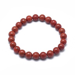 Jaspe Rouge Bracelets extensibles en perles de jaspe rouge naturel, ronde, 2 pouces ~ 2-1/8 pouces (5.2~5.5 cm), perle: 10 mm