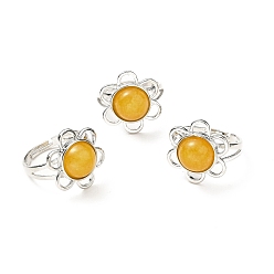 Yellow Jade Natural Yellow Jade Adjustable Rings, Platinum Tone Flower Brass Rings for Women, Cadmium Free & Lead Free, US Size 7 3/4(17.9mm), 3~7mm