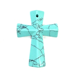 Turquoise Synthétique Pendentifs turquoise synthétiques, charmes de croix de religion, 45x33mm