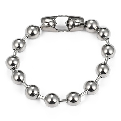 Stainless Steel Color 304 Stainless Steel Ball Chain Bracelets, Tag Chain, Stainless Steel Color, 8-1/2 inch(21.5cm), 10mm