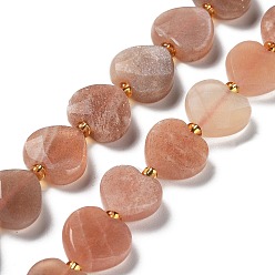 Sunstone Natural Sunstone Beads Strands, Faceted Love Heart, with Seed Beads, 11~12x12x4~5mm, Hole: 0.9mm, about 30~32pcs/strand, 15.35''(39cm)