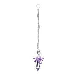 Medium Purple Crystal Fairy Beaded Wall Hanging Decoration Pendant Decoration, Hanging Suncatcher, with Iron Ring and Glass Beads, Bullet, Medium Purple, 208mm