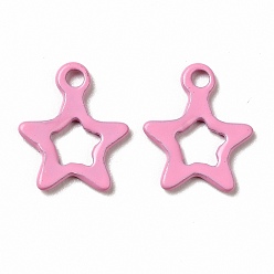 Pink Spray Painted 201 Stainless Steel Charms, Star Charms, Pink, 10.5x9x1mm, Hole: 1.2mm