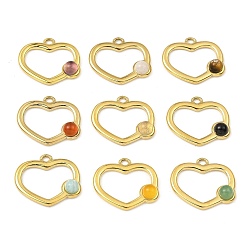 Mixed Stone Natural Mixed Gemstone Pendants, Ion Plating(IP) 316 Stainless Steel Heart Charms, Real 24K Gold Plated, 15.5x18x4mm, Hole: 1.6mm