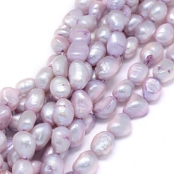 Lila Hebras de perlas de agua dulce cultivadas naturales teñidas, oval, lila, 10~15x6~10 mm, agujero: 0.8 mm, sobre 30~34 unidades / cadena, 14.1 pulgada (36 cm)