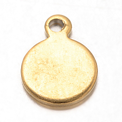 Oro Revestimiento iónico (ip) 304 pieza terminal colgante de cadena de acero inoxidable, estampar encantos de etiquetas en blanco, plano y redondo, dorado, 9.5x7 mm, agujero: 1 mm