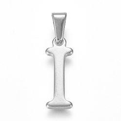 Letter I 304 Stainless Steel Pendants, Stainless Steel Color, Initial Letter.I, 21x7x1.8mm, Hole: 3x7mm