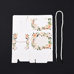 Flower Rectangle Paper Gift Boxes with Handle Rope, Clear Heart Window Box for Gift Wrapping, Floral Pattern, 6.65x6.7x10cm