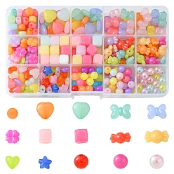 Mixed Color 375Pcs 11 Style Transparent Acrylic Beads, Imitation Jelly, Cube & Clover & Heart & Candy, Mixed Color, 8~13.5x8~16x4~10mm, Hole: 1.5~2.5mm