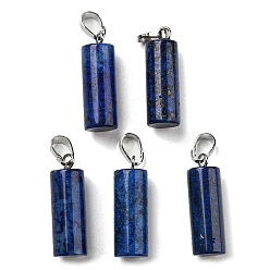Lapis Lazuli Naturelles lapis-lazuli pendentifs, avec les accessoires en laiton de tonalité de platine, charmes de colonne, 26~27x8~8.5mm, Trou: 4x6.5mm