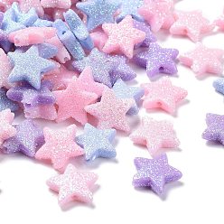 Mixed Color Opaque Acrylic Beads, with Glitter Powder, Star, Mixed Color, 13.5x14.5x4mm, Hole: 1.6mm