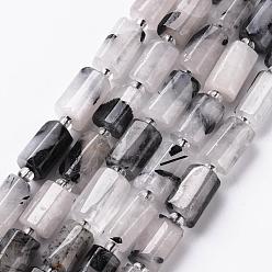 Quartz Rutilated Naturel noir quartz rutile brins de perles, facette, colonne, 8~11x6~8x5~7mm, Trou: 1mm, Environ 15~17 pcs/chapelet, 7.28~7.48 pouce