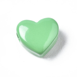 Vert Mer Moyen Perles de laiton peintes à la bombe, cœur, vert de mer moyen, 9x10.5x6mm, Trou: 2mm