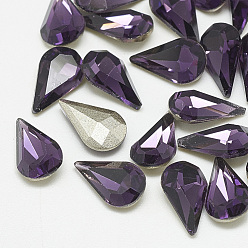 Tanzanite Pointed Back Glass Rhinestone Cabochons, Back Plated, Faceted, teardrop, Tanzanite, 8x5x3mm