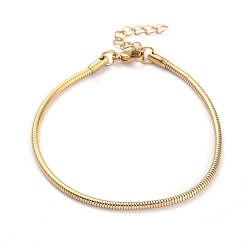 Golden Ion Plating(IP) 304 Stainless Steel Round Snake Chain Bracelets, with Lobster Claw Clasps, Golden, 8 inch(20.2cm)