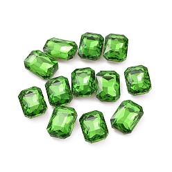 Peridoto Cabujones de diamantes de imitación de cristal, espalda puntiaguda y espalda plateada, Rectángulo, peridoto, 14x10x5 mm