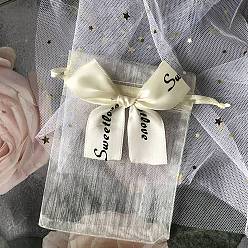 Blanc Floral Rectangle organza sacs à cordon, pochettes de rangement cadeau bowknot, floral blanc, 12x9 cm