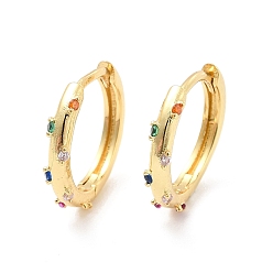 Colorful Cubic Zirconia Hoop Earrings, Real 18K Gold Plated Brass Jewelry for Women, Cadmium Free & Lead Free, Colorful, 13.5x2mm, Pin: 0.7~0.8x0.9~1mm
