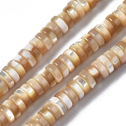BurlyWood Natural Trochid Shell/Trochus Shell Beads Strands, Flat Round/Disc, Heishi Beads, BurlyWood, 6x2mm, Hole: 0.7mm, about 174~176pcs/strand, 15.94 inch(40.5cm)