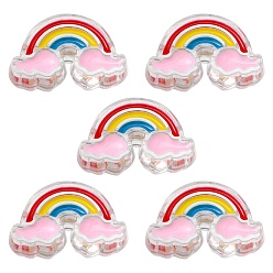 Pink 5Pcs Transparent Acrylic Enamel Beads, Rainbow, Pink, 16x26x9mm, Hole: 3.5mm