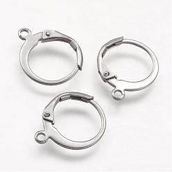 Real 24K Gold Plated 304 Stainless Steel Leverback Earring Findings, with Loop, Stainless Steel Color, 14.5x12x2mm, Hole: 1mm, pin: 0.5x0.7mm