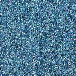 (RR279) Marine Blue Lined Crystal AB Cuentas de rocailles redondas miyuki, granos de la semilla japonés, (rr 279) cristal rayado azul marino ab, 11/0, 2x1.3 mm, Agujero: 0.8 mm, sobre 5500 unidades / 50 g