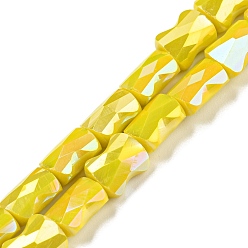 Желтый Цвет AB покрытием стеклянные бусы нити, граненая бамбуковая палка, желтые, 8x6x4~4.5 мм, отверстие : 1.2 мм, около 70 шт / нитка, 21.57'' (54.8 см)