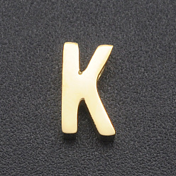 Letter K 201 charmes en acier inoxydable, pour la confection de colliers simples, Coupe au laser, lettre, or, letter.k, 8x4.5x3mm, Trou: 1.8mm