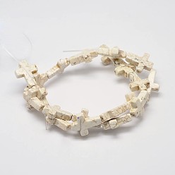 Creamy White Cross Natural Magnesite Beads Strands, Creamy White, 20x16x6mm, Hole: 1mm, about 20pcs/strand, 15.7 inch