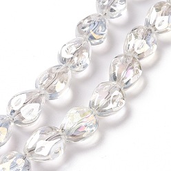 Clair Transparentes perles de verre de galvanoplastie brins, arc-en-ciel plaqué, larme, clair, 11x9x6.6mm, Trou: 1.1mm, Environ 55 pcs/chapelet, 24.25 pouce (61.6 cm)