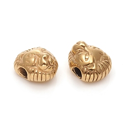 Oro Revestimiento iónico (ip) 304 perlas de acero inoxidable, león, dorado, 12x10.5x8 mm, agujero: 3 mm