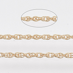 Light Gold Паяные латунные покрытые железные веревочные цепи, с катушкой, золотой свет, 2x1.4x0.3 мм, около 39.37 футов (12 м) / рулон