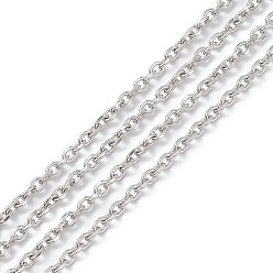Stainless Steel Color 304 Stainless Steel Cable Chains, Diamond Cut Chains, Unwelded, Faceted, Oval, Stainless Steel Color, 3mm, Links: 3.8x3x0.8mm