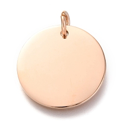 Rose Gold Ion Plating(IP) 304 Stainless Steel Charms, Manual Polishing, with Jump Rings, Blank Stamping Tag, Flat Round, Rose Gold, 20x1mm, Hole: 3.5mm