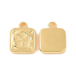 Golden Ion Plating(IP) 304 Stainless Steel Enamel Settings, Square with Flower Charms, Golden, 18x14x3mm, Hole: 2.6mm