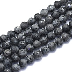 Larvikite Natural Larvikite Beads Strands, Round, Faceted(128 Facets), 8mm, Hole: 1.2mm, about 49pcs/strand, 15.16 inch(38.5cm)