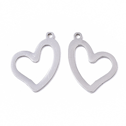 Stainless Steel Color 201 Stainless Steel Pendants, Laser Cut, Heart, Stainless Steel Color, 17x15x1mm, Hole: 1.4mm
