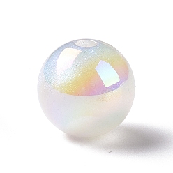 White UV Plating Rainbow Iridescent Acrylic Beads, with Glitter Powder, Round, White, 12.5~13mm, Hole: 2.5mm