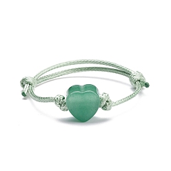 Green Aventurine Natural Green Aventurine Heart Braided Cord Bracelet, Adjustable Friendship Bracelet for Women, Inner Diameter: 2-1/8~3 inch(5.4~7.6cm) 