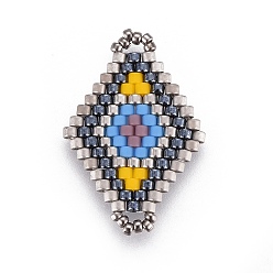 Colorful MIYUKI & TOHO Handmade Japanese Seed Beads Links, Loom Pattern, Rhombus, Colorful, 22.5~26.4x15~17x1.7~1.9mm, Hole: 1.4~1.8mm