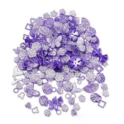 Azul Violeta Kits de búsqueda de joyería de estilo de color degradado diy, incluyendo cuentas de plástico, cabujones, eslabones y colgantes, Formas de mariposa/hoja/flor/lazo/concha/estrella, Violeta Azul, 8~34.5x8~40x2~11 mm, agujero: 1~6 mm, Sobre 804 unidades / 500 g