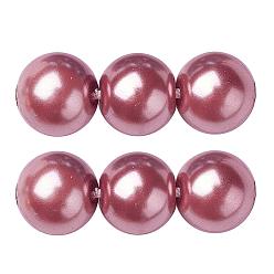 Brique Rouge Brins de perles de verre teints écologiques, Grade a, ronde, cordon en coton fileté, firebrick, 5mm, Trou: 1.2~1.5mm, Environ 80 pcs/chapelet, 15.7 pouce