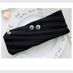 Black Canvas Storage Pencil Pouch, Zipper Funny Eye Pen Holder, for Office & School Supplies, Rectangle, Black, 205x85mm