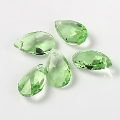 Pale Green Faceted Teardrop Glass Pendants, Pale Green, 16x9x6mm, Hole: 1mm
