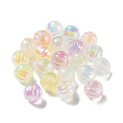 Couleur Mélangete Placage uv perles acryliques transparentes, iridescent, perles lumineuses, brillent dans le noir, citrouille, couleur mixte, 11mm, Trou: 1.8mm
