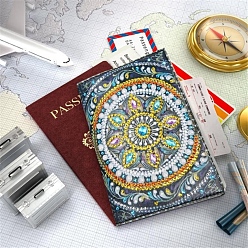 Flower DIY Diamond Painting Passport Cover Kits, including PU Leather, Resin Rhinestones, Diamond Sticky Pen, Tray Plate and Glue Clay, Rectangle, Flower Pattern, 200x140mm