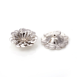 Platino Multi-pétalo latón perlas tapas, larga duración plateado, flor, Platino, 16x5 mm, agujero: 0.9 mm