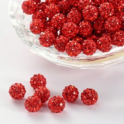 Light Siam Pave Disco Ball Beads, Polymer Clay Rhinestone Beads, Grade A, Round, Light Siam, PP14(2~2.1mm), 10mm, Hole: 1.0~1.2mm