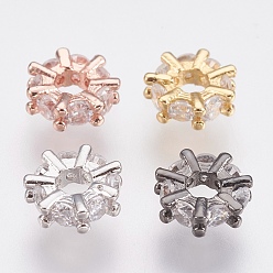 Mixed Color Brass Micro Pave Cubic Zirconia Beads, Lead Free & Cadmium Free, Wheel, Mixed Color, 8x2.8mm, Hole: 2.5mm